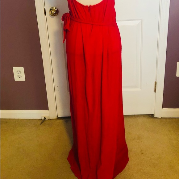 Red V-neck wrap tie front maxi dress. - Picture 6 of 6